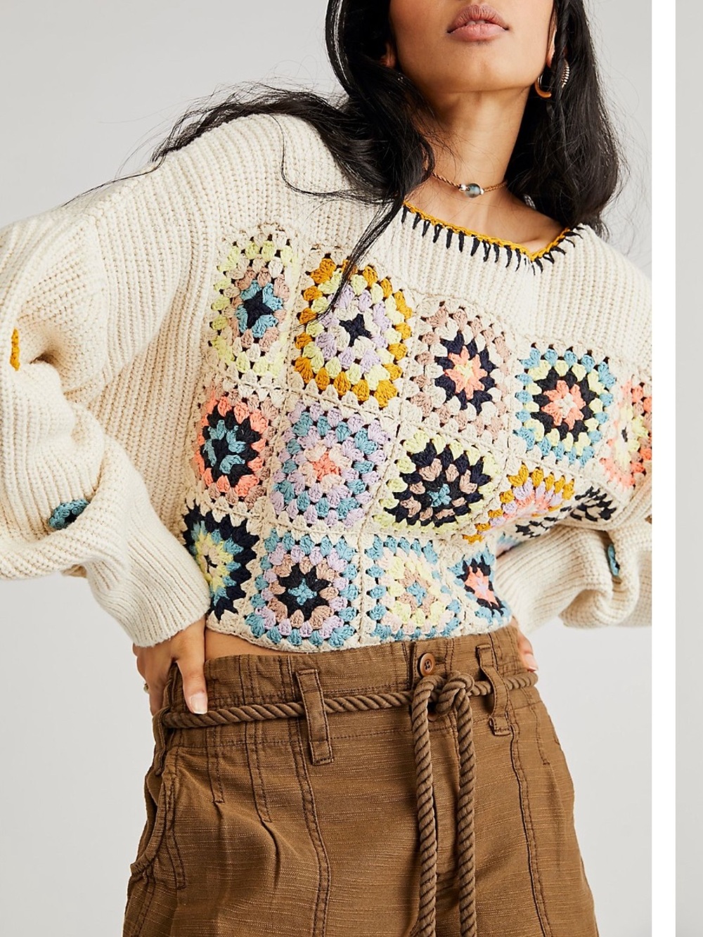 NWOT Free People Dahlia Crochet Pullover, XS